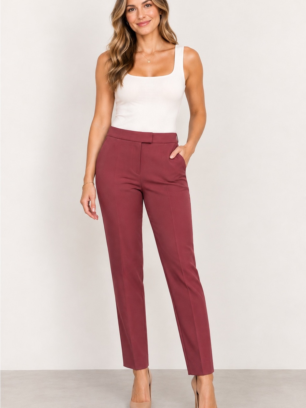 Theory Ibbey 2P Modern Crepe Straight Leg Pants Burgundy, Size 6